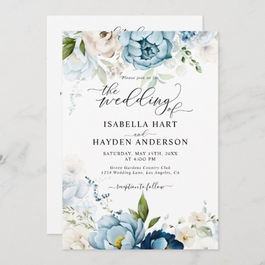 Dromerige Blauwe Marine Bloemen Alles in 1 QR Code Kaart (Voorkant / Achterkant)