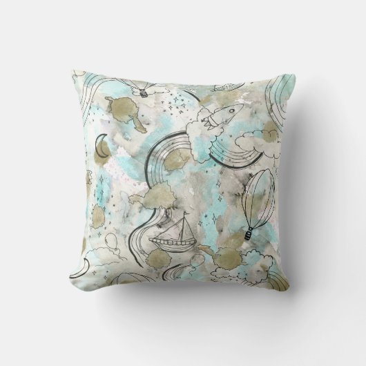 Dromerige blauwe skyscape en slaperige reizen kussen (Voorkant)