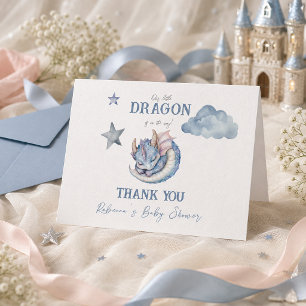 Dromerige Blauwe Sprookjesdraak Baby Shower Bedankkaart