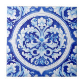 Dromerige Blauwe Waterverf Acanthus Leaf Design Tegeltje (Voorkant)