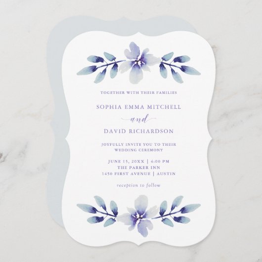 dromerige bloem | Paarse en blauwe bruiloft Kaart (Voorkant / Achterkant)