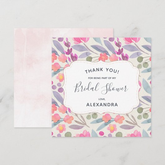 Dromerige Bloem Waterverf | Trouw Bruidsfeest Beda Bedankkaart (Voorkant / Achterkant)
