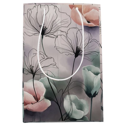 Dromerige bloemen: inkt en Waterverf elegantie Medium Cadeauzakje (Voorkant)