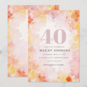 Dromerige Bloemen Pastel 40ste Verjaardag Party Kaart (Voorkant / Achterkant)