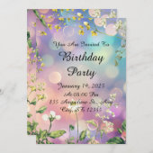 Dromerige Bloemen Verjaardag Uitnodiging (Voorkant / Achterkant)