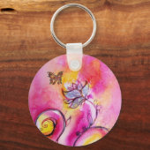 DROMERIGE BLOEMEN & VLINDERS roze geel blauw Sleutelhanger (Voorkant)