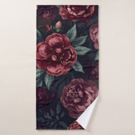 Dromerige Bloemen Waterverf Donkerrood Patroon Badhanddoek