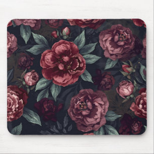 Dromerige bloemen waterverf donkerrood patroon muismat