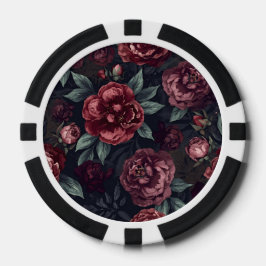 Dromerige bloemen waterverf donkerrood patroon poker chips