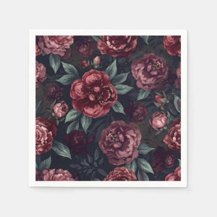 Dromerige Bloemen Waterverf Donkerrood Patroon Servet