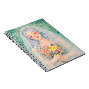 Dromerige bloemige bruid waterkleuren illustratie notitieboek