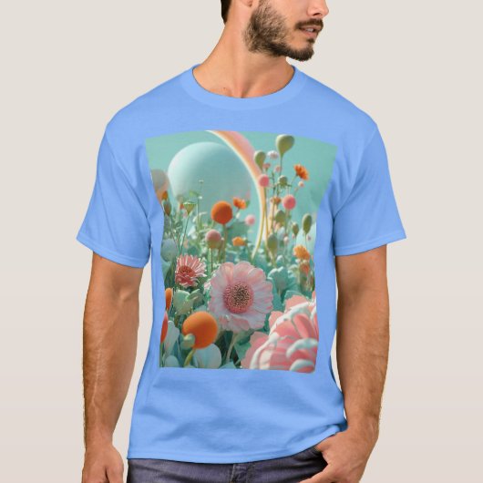 Dromerige bloesems: Hypereal Pink Flower Field T-s T-shirt (Voorkant)