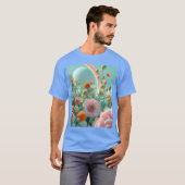 Dromerige bloesems: Hypereal Pink Flower Field T-s T-shirt (Voorkant volledig)