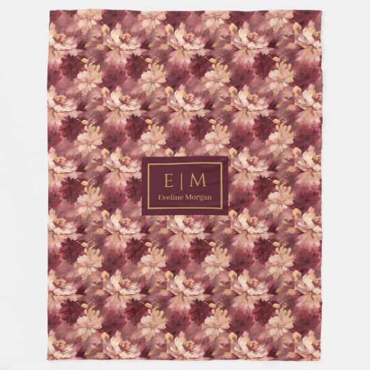 Dromerige Blush Bourgogne Goud Gepersonaliseerde B Fleece Deken (Voorkant)