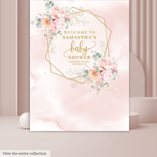 Dromerige blush roze pastel baby shower foto booth wandkleed