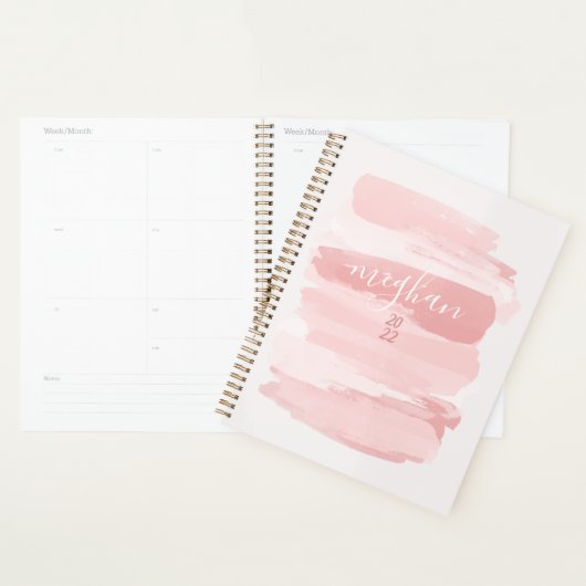 Dromerige Blush Roze Watercolor Monogram Script Planner (Display)
