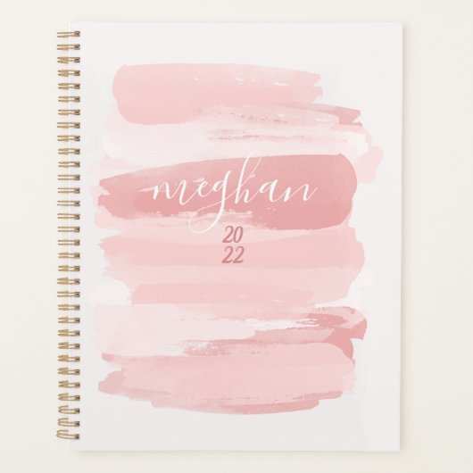 Dromerige Blush Roze Watercolor Monogram Script Planner (Voorkant)
