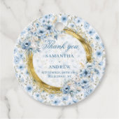 Dromerige Boheemse Lichtblauwe Gouden Bruiloftsges Bedankjes Labels (Voorkant)