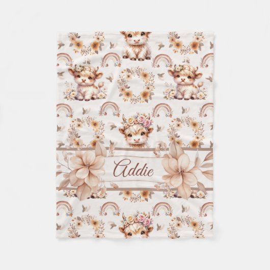 Dromerige Boho Hoogland Koe Kraamkamer Fleece Deken (Voorkant)