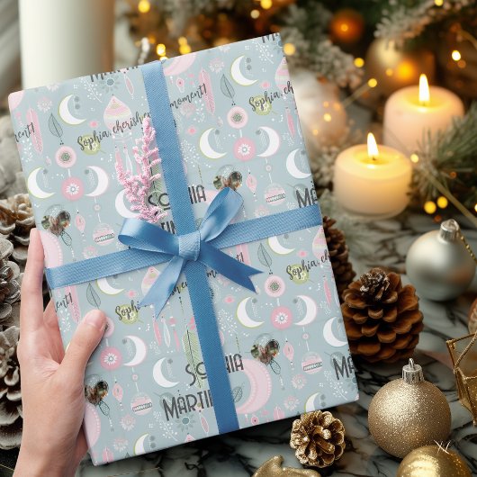 Dromerige Boho Night Sky Design met foto en naam Cadeaupapier