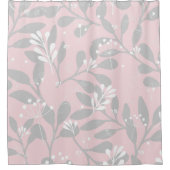 Dromerige Botanical: Roze canvas met grijze blader Douchegordijn (Voorkant)