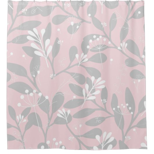 Dromerige Botanical: Roze canvas met grijze blader Douchegordijn (Voorkant)