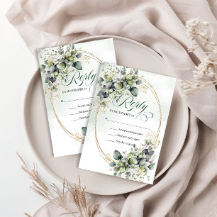 Dromerige botanische aquarel boho groene trouw  RSVP kaartje