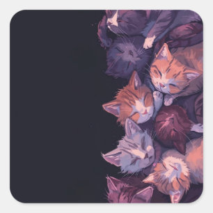 Dromerige Cat Nap – Gezonde Kitten Illustratie Vierkante Sticker