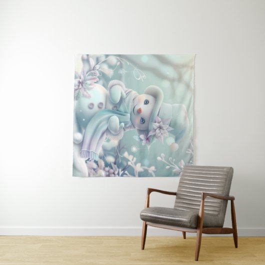 Dromerige Christmas Snowman Tapestry Wandkleed (In Situ (horizontaal))