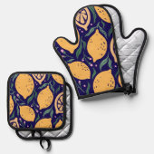 Dromerige citroenen ovenwant & pannenlap set (Voorkant / Achterkant)