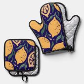 Dromerige citroenen ovenwant & pannenlap set (Voorkant / Achterkant)