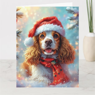 Dromerige Cocker Spaniel Puppy in Santa Hat en Sja Kaart