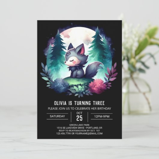 Dromerige Digitale Wolf Verjaardag Kaart (Staand voorkant)