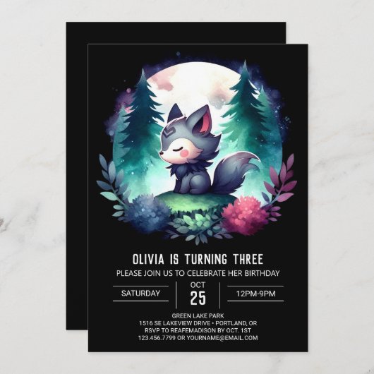 Dromerige Digitale Wolf Verjaardag Kaart (Voorkant / Achterkant)