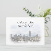 Dromerige Dk Gray NYC Silhouet van de stad Save th Kaart (Staand voorkant)