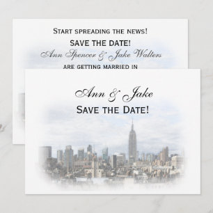 Dromerige Dk Grijze NYC Silhouette Save the Date H Kaart