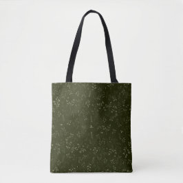 Dromerige donkergroene ditsy botanische patroon tote bag