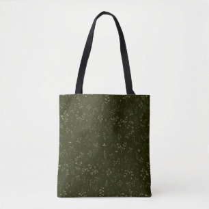 Dromerige donkergroene ditsy botanische patroon tote bag
