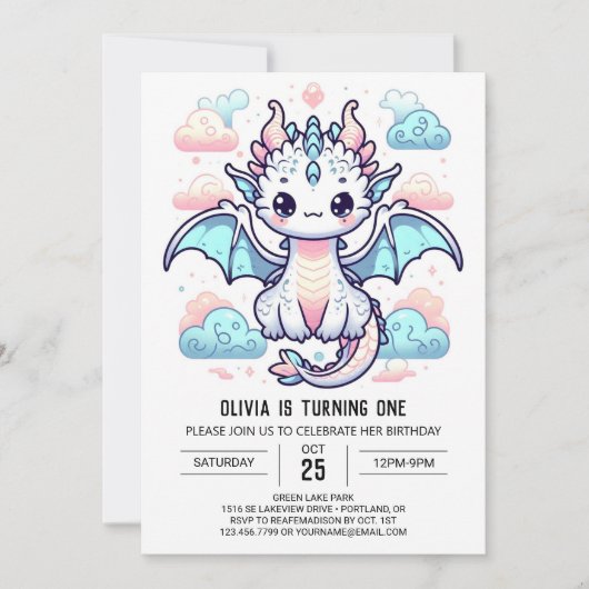 Dromerige draak 1e verjaardag kaart (Voorkant)