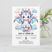 Dromerige draak 1e verjaardag kaart (Staand voorkant)