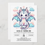 Dromerige draak 1e verjaardag kaart (Voorkant / Achterkant)