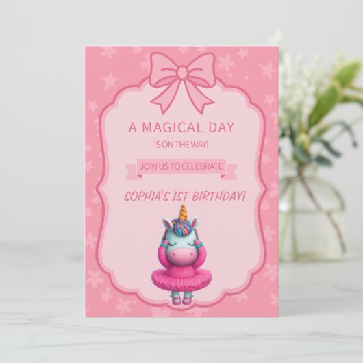 Dromerige Eenhoorn Ballerina Uitnodiging (Staand voorkant)