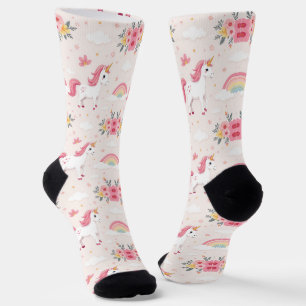 Dromerige eenhoorns, regenbogen, bloemen, chique sokken