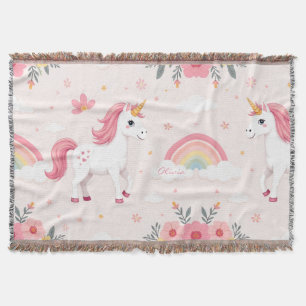 Dromerige eenhoorns, regenbogen, bloemen, Schattig Deken