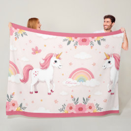 Dromerige Eenhoorns, Regenbogen, Bloemen, Schattig Fleece Deken