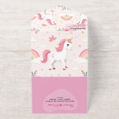 Dromerige eenhoorns, regenbogen, bloemen / verjaar all in one uitnodiging (Buiten)