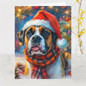 Dromerige Engels Boxer Puppy Christmas Waterverf Kaart (Gele Bloem)