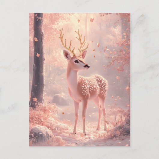 Dromerige fawn in roze herfst Bossen Briefkaart (Voorkant)