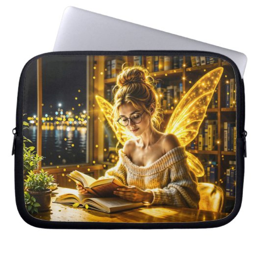 Dromerige fee zachte trui glazen en boeken laptop sleeve (Voorkant)