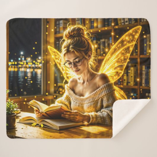 Dromerige fee zachte trui glazen en boeken sherpa deken (Voorkant (horizontaal))